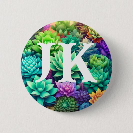 Aloe Vera und Succulents Collage Mit Monogramm Button (Vorderseite)