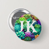Aloe Vera und Succulents Collage Mit Monogramm Button (Vorne & Hinten)