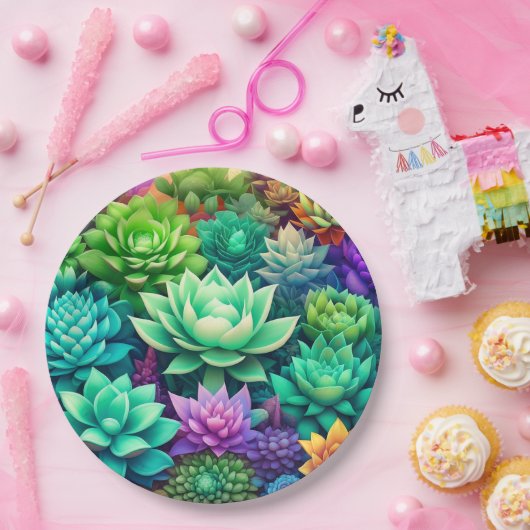 Aloe Vera und Succulents Collage Pappteller (Party)