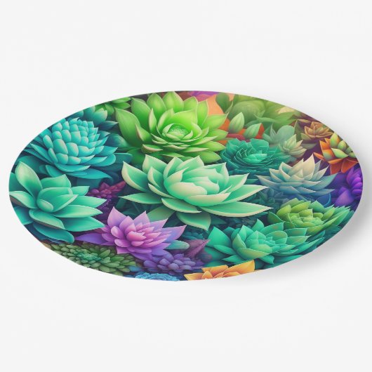 Aloe Vera und Succulents Collage Pappteller (Schrägansicht)