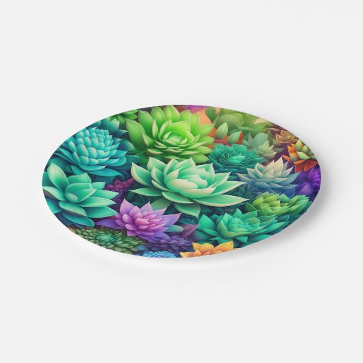 Aloe Vera und Succulents Collage Pappteller (Schrägansicht)