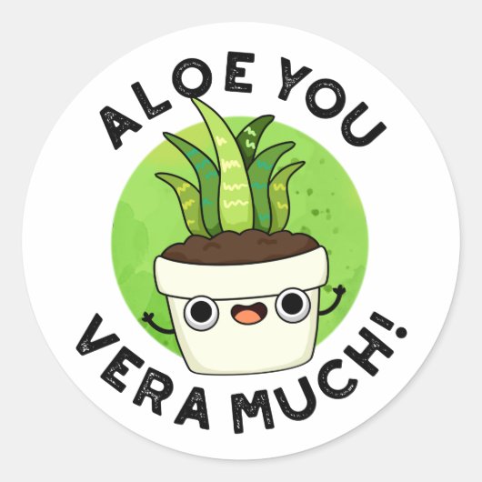 Aloe You Vera Funny Pflanze Puff Runder Aufkleber (Vorderseite)