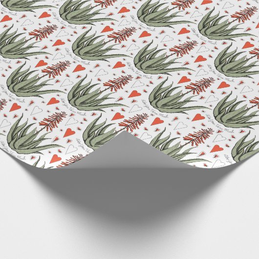 Aloe You Vera Much Orange Aloe Pflanze und Herzen Geschenkpapier (Ecke)