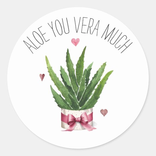Aloe You Vera Much Pun Classroom Valentine Runder Aufkleber (Vorderseite)