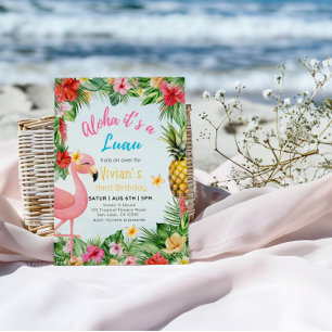 Aloha 3rd Birthday Girl - Flamingo & Blume Party Einladung