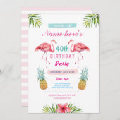 Aloha 40. Geburtstag Party Einladung Flamingo Trop (Vorne/Hinten)