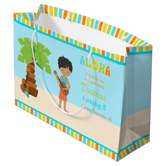 Aloha African American Boy Vielen Dank Große Geschenktüte (Rückseite Schrägansicht)