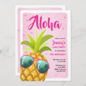 Aloha Ananas Birthday Tropical Luau Hawaii rosa Einladung (Vorne/Hinten)