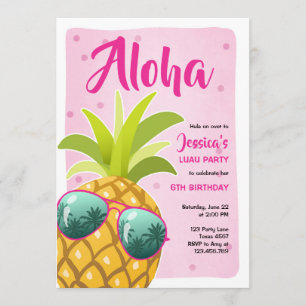 Aloha Ananas Birthday Tropical Luau Hawaii rosa Einladung