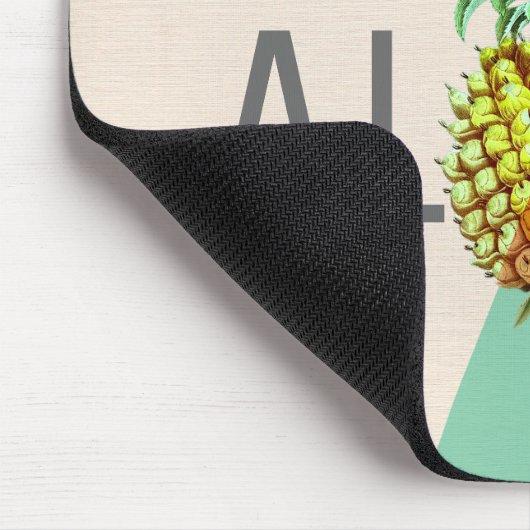 Aloha Ananas, Linen Textur Beige & Green Mousepad (Ecke)