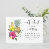 Aloha Ananas und Hibiskus Tropical Pool Party Einladung (Stehend Vorderseite)