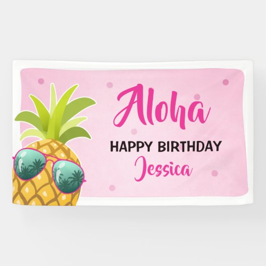 Aloha Ananasgeburtstagsfahne tropisches Luau Rosa Banner (Horizontal)