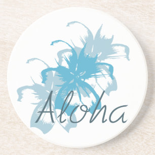 Aloha Aqua Blauer tropische Blume Hawaiian Sandstein Untersetzer