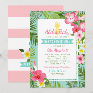 Aloha Baby Ananas Aqua Luau Mädchen Dusche Einladung