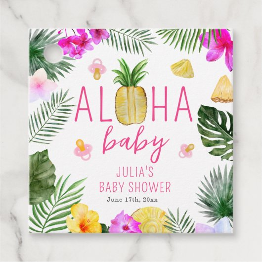 Aloha Baby Ananas & Schnullers Babydusche Luau Geschenkanhänger (Vorderseite)
