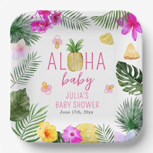 Aloha Baby Ananas & Schnullers Babydusche Luau Pappteller (Vorderseite)