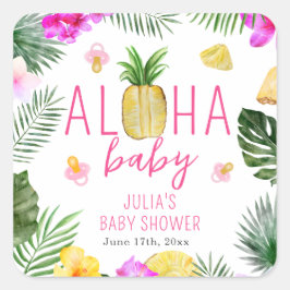 Aloha Baby Ananas & Schnullers Babydusche Luau Quadratischer Aufkleber
