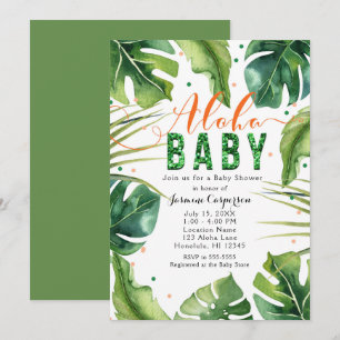 ALOHA BABY Baby Shower Tropische Blätter Orange & Einladung