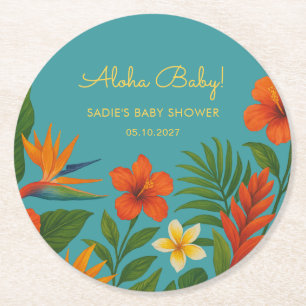 Aloha Baby! Chic Baby Shower im tropischen Stil Runder Pappuntersetzer