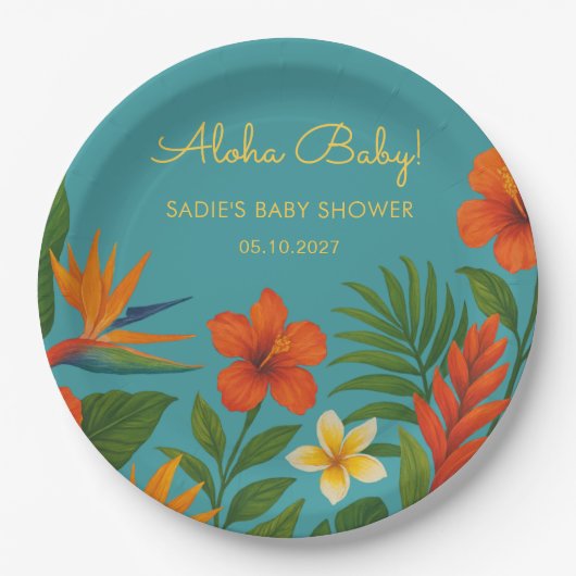 Aloha Baby! Chic Tropical Baby Shower Pappteller (Vorderseite)