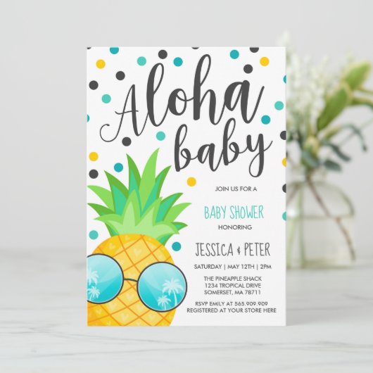 Aloha Baby Dusche Einladung Ananas Baby Dusche (Stehend Vorderseite)