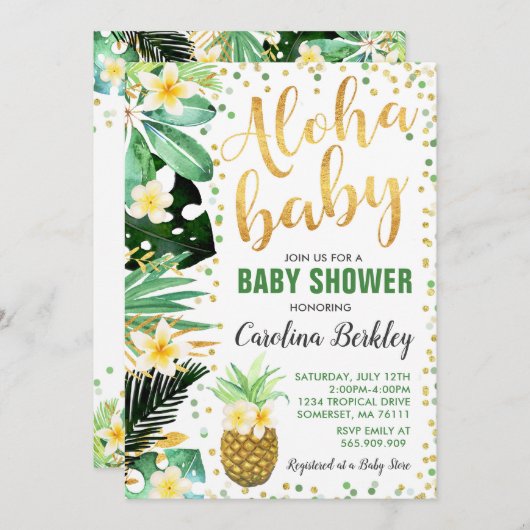 Aloha Baby Dusche Einladung Tropical Baby Dusche (Vorne/Hinten)