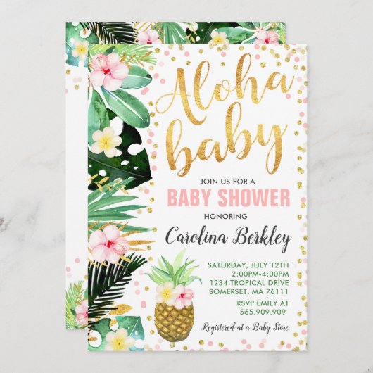 Aloha Baby Dusche Einladung Tropical Baby Dusche (Vorne/Hinten)