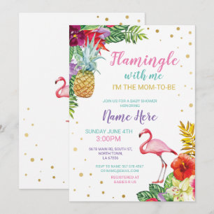 Aloha Baby Dusche Flamingo Girl Boy Gold Einladung