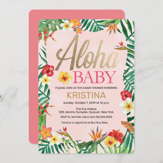 Aloha Baby Dusche, hawaiisch, tropisch Einladung (Vorne/Hinten)