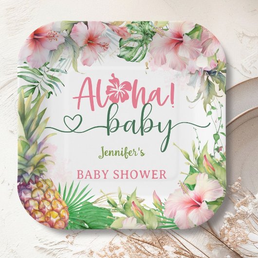 Aloha Baby Dusche Tropical Luau Girl Pink Pappteller