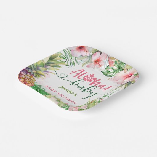 Aloha Baby Dusche Tropical Luau Girl Pink Pappteller (Gewinkelt)