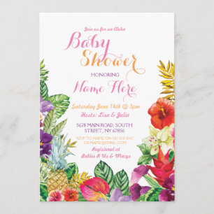 Aloha Baby Dusche Tropical Luau Pink Einladung