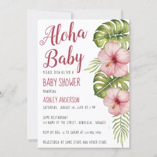 Aloha Baby Dusche tropische Flora Wasserfarbe Rosa Einladung