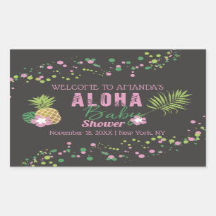 Aloha Baby Pink Ananas Tropical Baby Dusche Rechteckiger Aufkleber