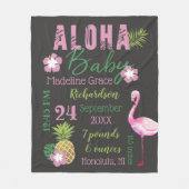 Aloha Baby Pink & Green Tropical Baby Birth Stats Fleecedecke (Vorderseite)