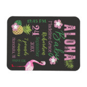 Aloha Baby Pink & Green Tropical Baby Birth Stats Magnet (Horizontal)
