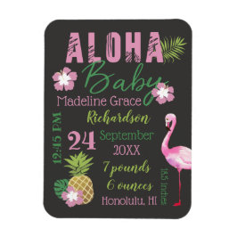 Aloha Baby Pink & Green Tropical Baby Birth Stats Magnet