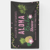 Aloha Baby Pink Green Tropical Baby Dusche Begrüßu Banner (Vertikal)