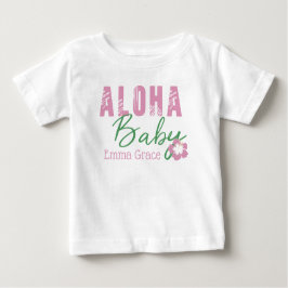 Aloha Baby Pink & Green Tropical Blume Monogram Baby T-shirt