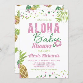 Aloha Baby Pink & Green Tropical Girl Baby Dusche Einladung