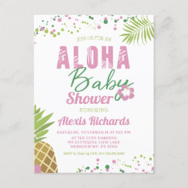 Aloha Baby Pink & Green Tropical Girl Baby Dusche Einladungspostkarte