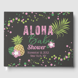 Aloha Baby Pink & Green Tropical Girl Baby Dusche Gästebuch