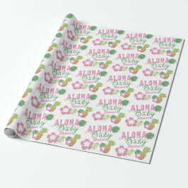 Aloha Baby Pink & Green Tropical Girl Baby Dusche Geschenkpapier