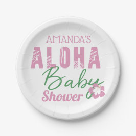 Aloha Baby Pink & Green Tropical Girl Baby Dusche Pappteller