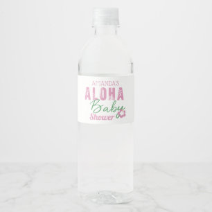 Aloha Baby Pink & Green Tropical Girl Baby Dusche Wasserflaschenetikett