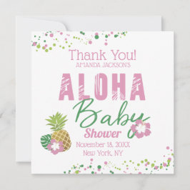 Aloha Baby Pink Green Tropical Pineape Vielen Dank Dankeskarte