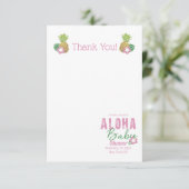 Aloha Baby Pink Green Tropical Pineape Vielen Dank Dankeskarte (Stehend Vorderseite)