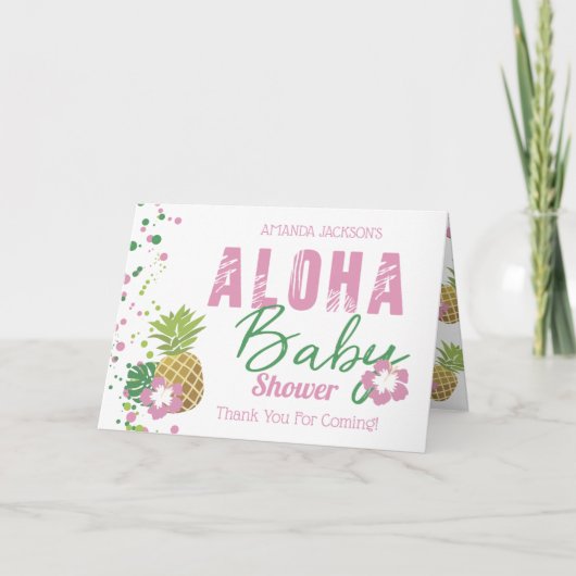 Aloha Baby Pink & Green Tropical Pineapse Foto Dankeskarte (Vorderseite)