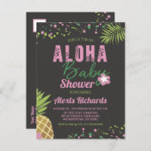 Aloha Baby Pink Tropical Girl Babydusche Dark Einladungspostkarte (Vorne/Hinten)