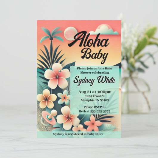 Aloha Baby Shower Einladung (Stehend Vorderseite)